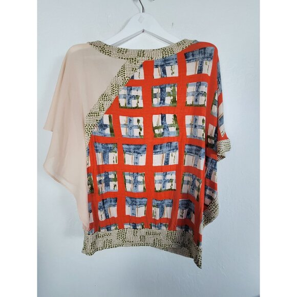 Vanessa Virginia Womens Mixed Print Sheer Kimono Sleeve Top Blouse Medium Multi - Picture 2 of 8